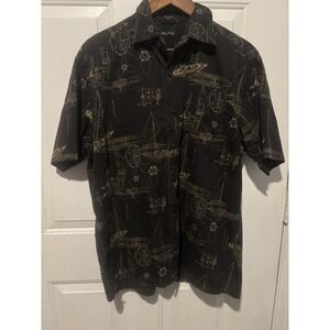 Nautica Hawaiian Shirt Men's Short Sleeve Med Nautical Sail Boat Black